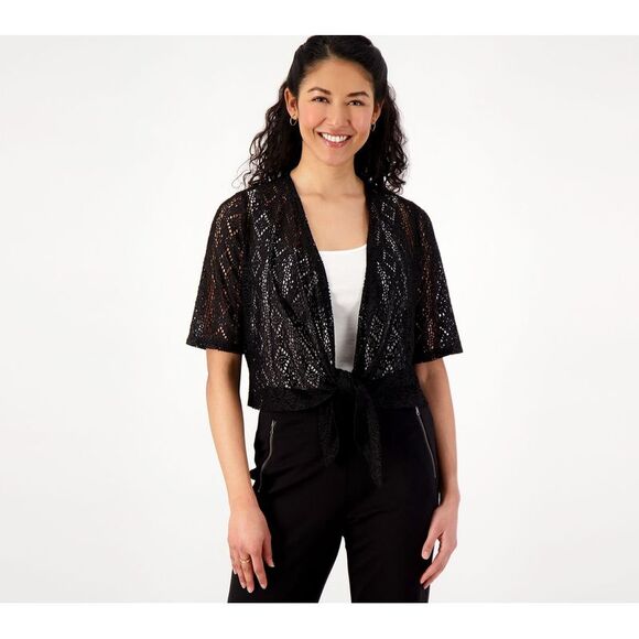 Susan Graver Women's Top Plus Sz Sweater 2X Pointelle Knit Black A602018 - Picture 1 of 4